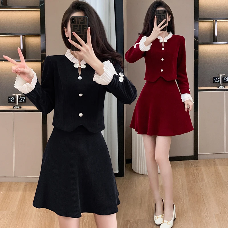 新中式套装裙女2025春秋新款国风盘扣衬衫半身短裙漂亮洋气两件套