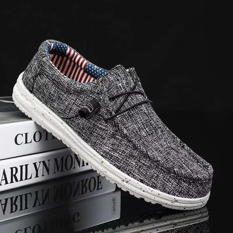 帆布男鞋特大码透气飞织网鞋一脚蹬懒人老北京布鞋