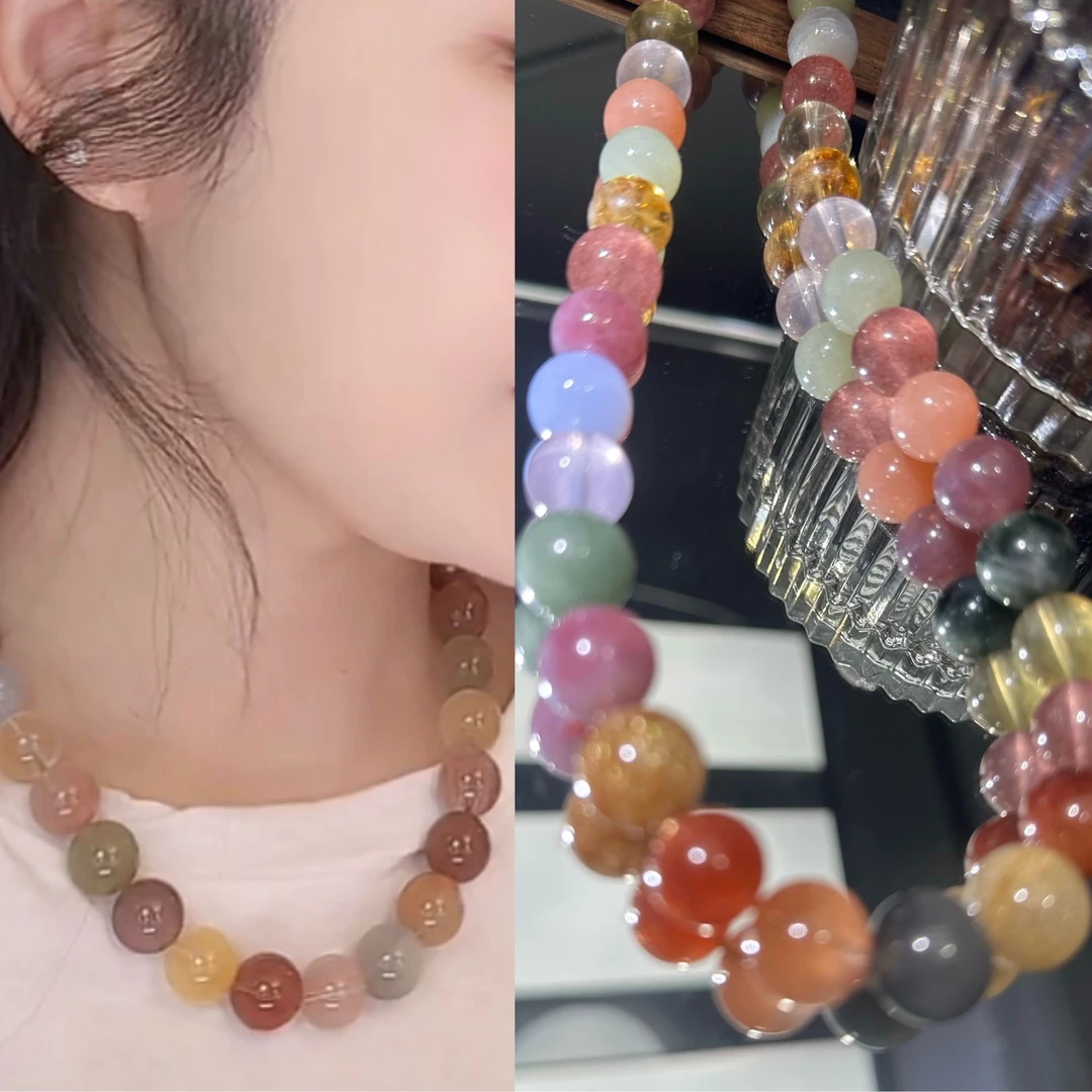 韦雪同款天然水晶项链兔毛金草莓多宝水晶项链女收藏级原创