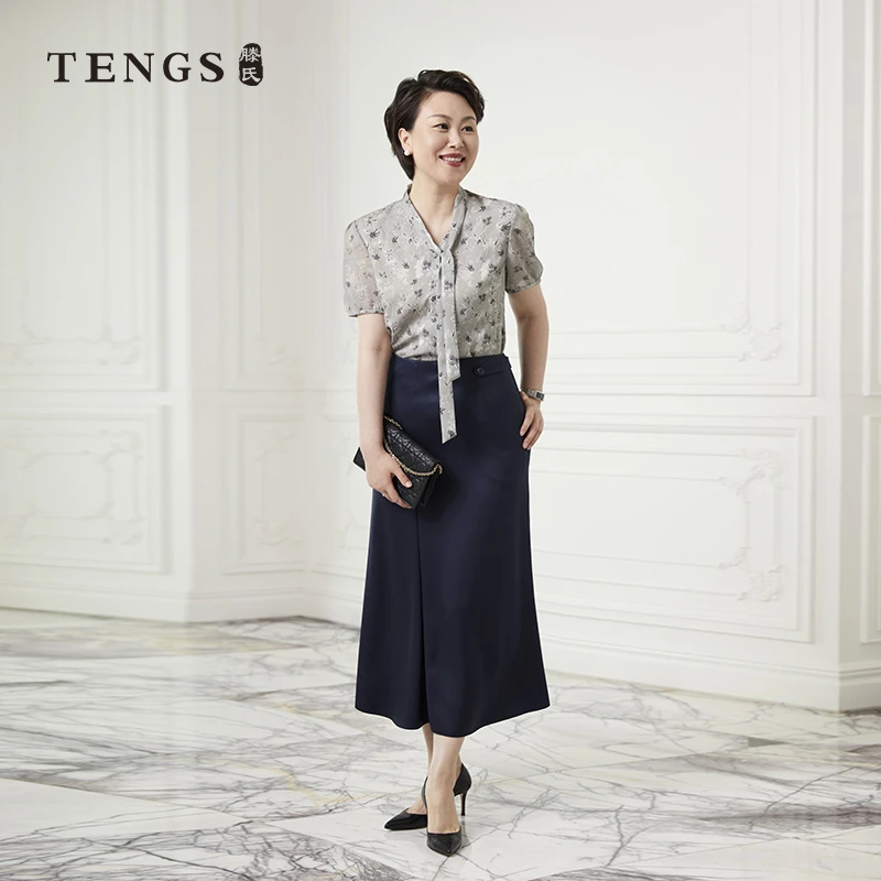TENGS滕氏女装夏季新款中式质感竹叶飘带短袖上衣