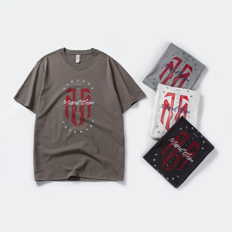 外贸男装 水洗纯棉男士圆领短袖T恤字母印花全棉t恤男 3D无感印花