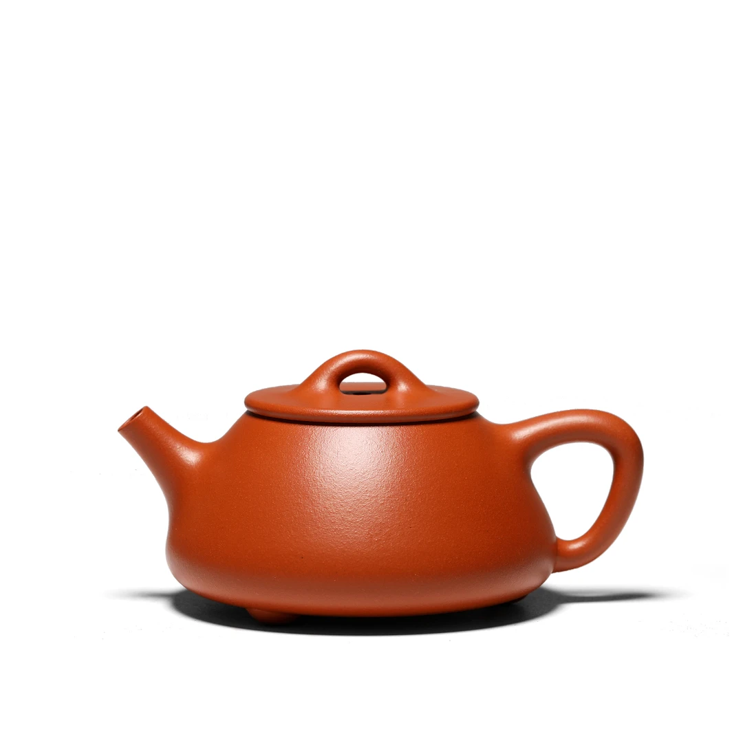 方寸堂精工自产 平盖石瓢 原矿朱泥 150cc 宜兴纯手工紫砂壶