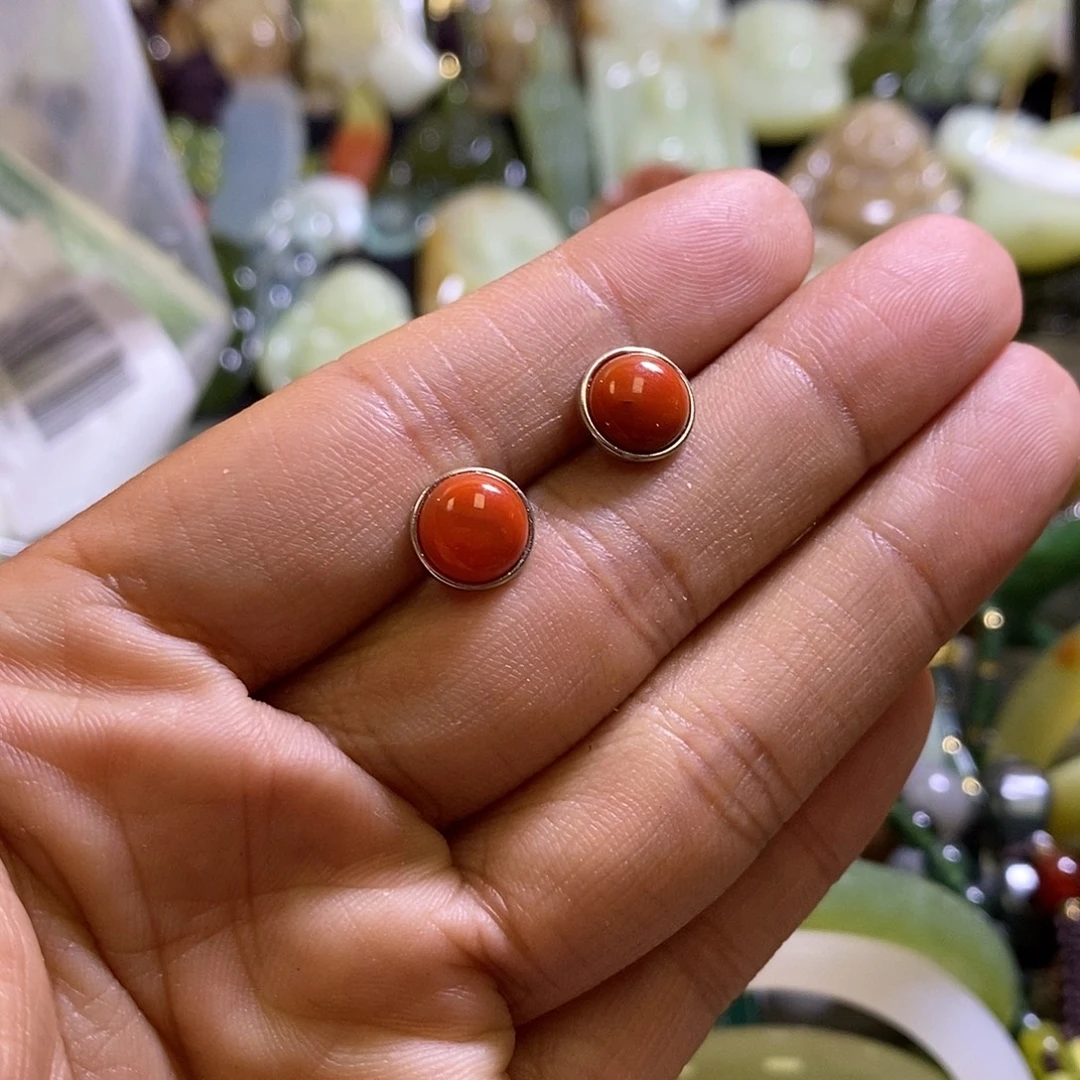 未镶嵌耳钉南红玛瑙一对