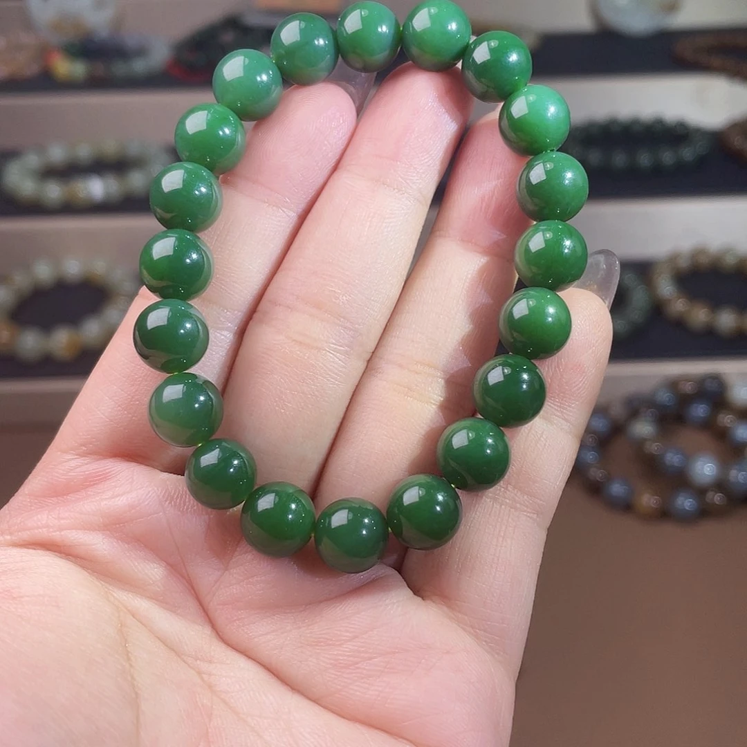 手链未镶嵌和田玉（碧玉）10 菠菜绿 俄老料