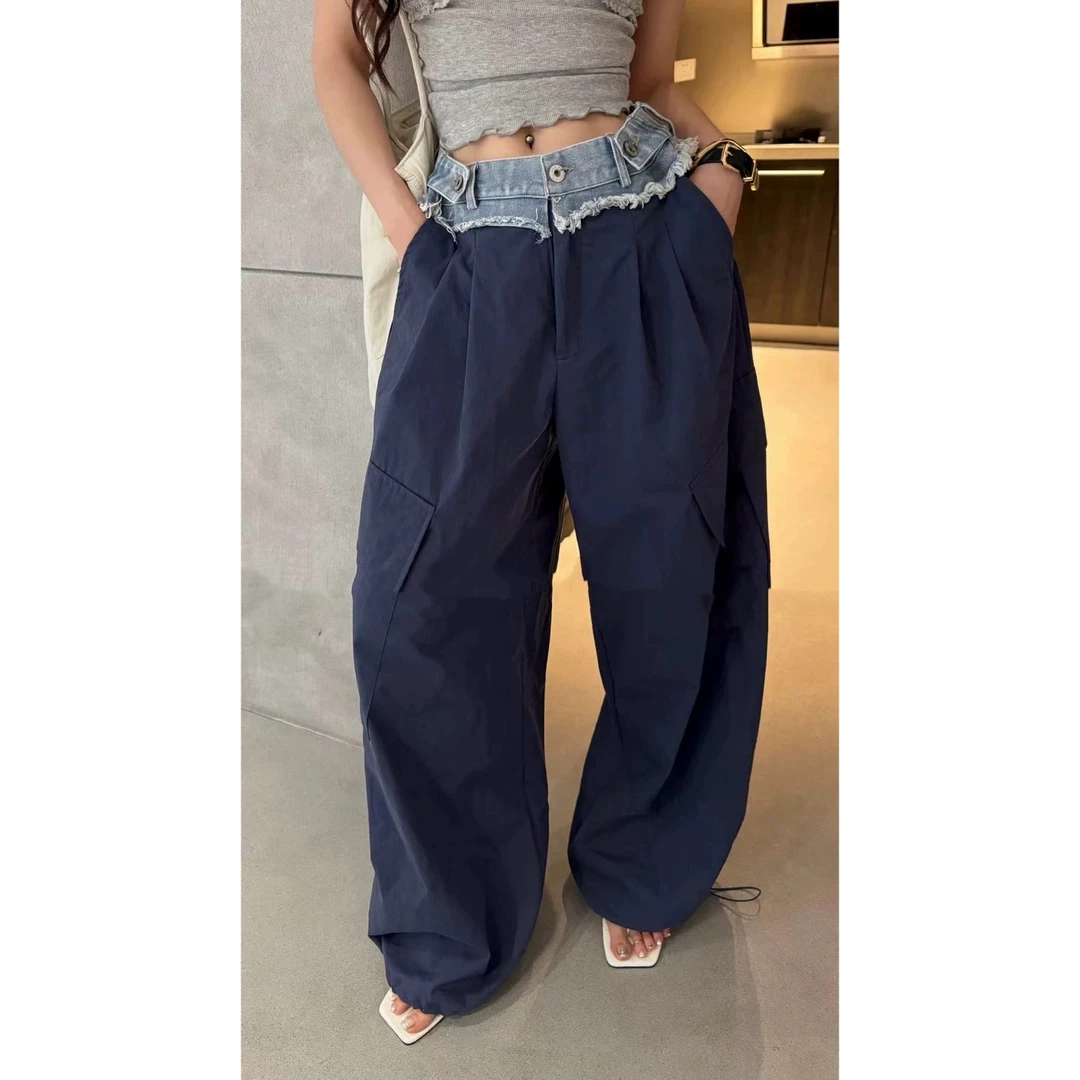 【可乐优选】腰部拼接牛仔慵懒休闲裤