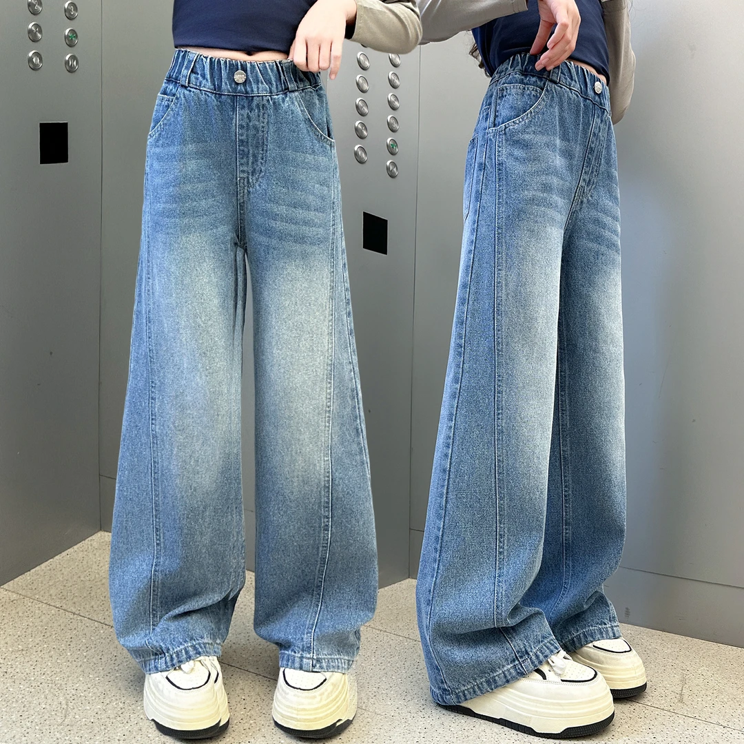 女童裤子春秋款2025新款网红炸街弯刀裤儿童春装女大童秋季牛仔裤