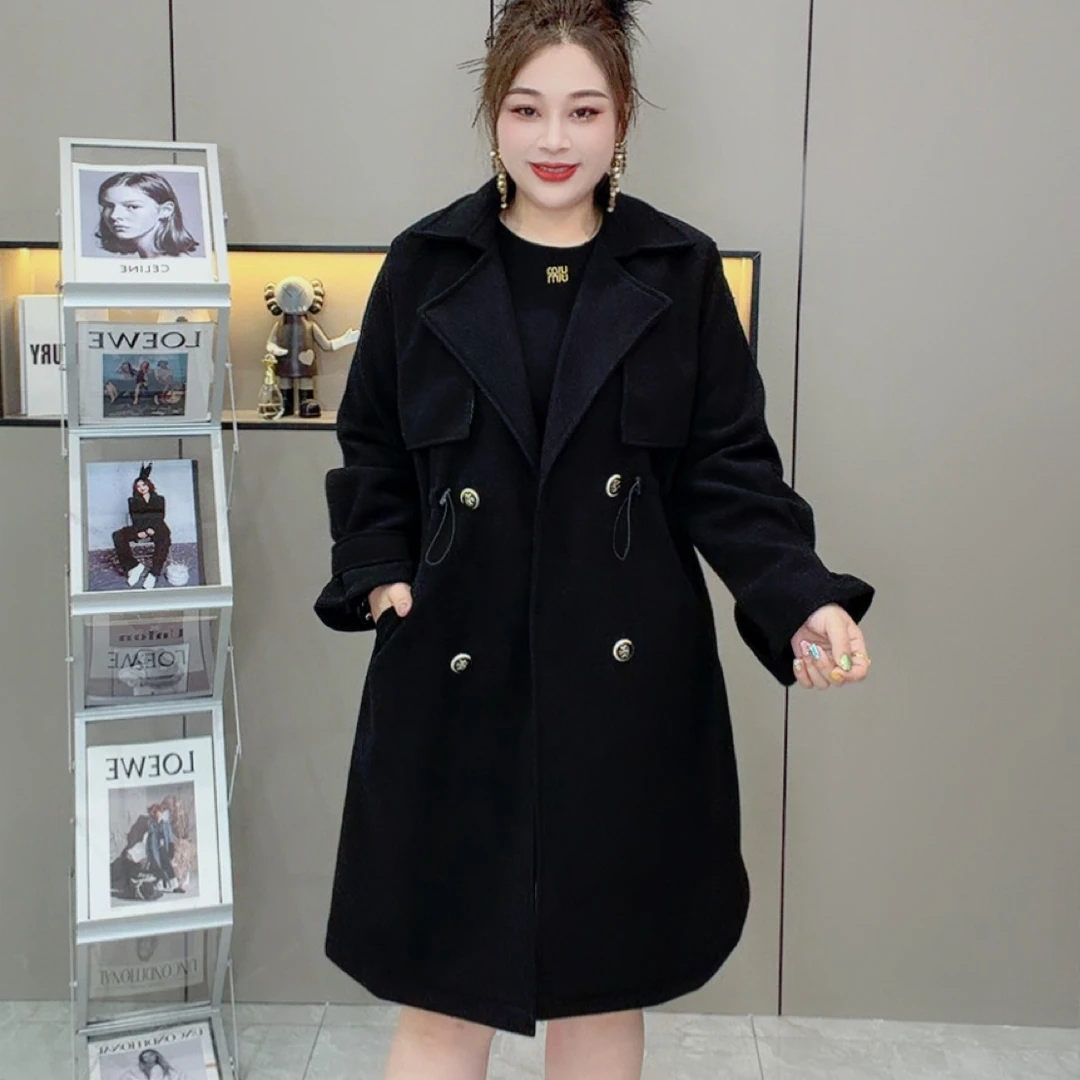 【毛呢】 秋季洋气挂衬翻领抽绳显瘦遮肉大码女装毛呢外套