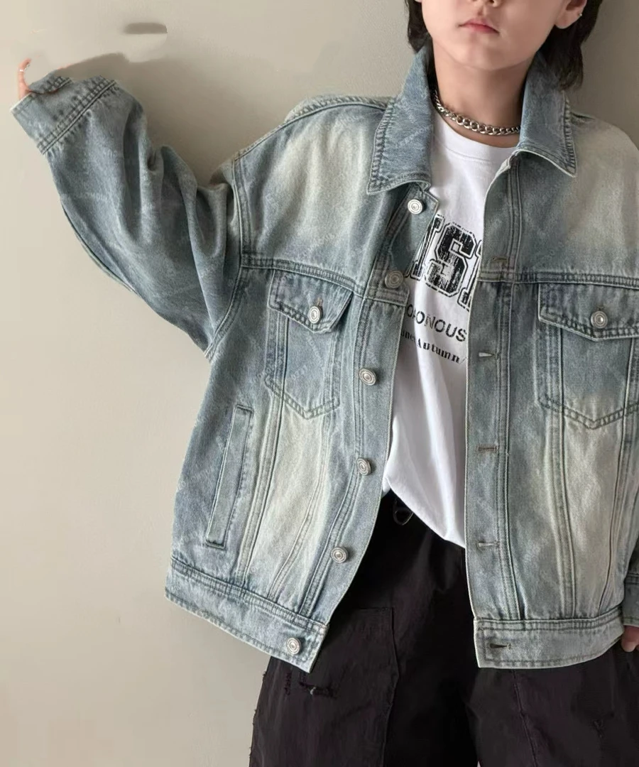 小臭臭童装秋季新款-秋娃娃领牛仔外套宽松时尚牛仔风港风