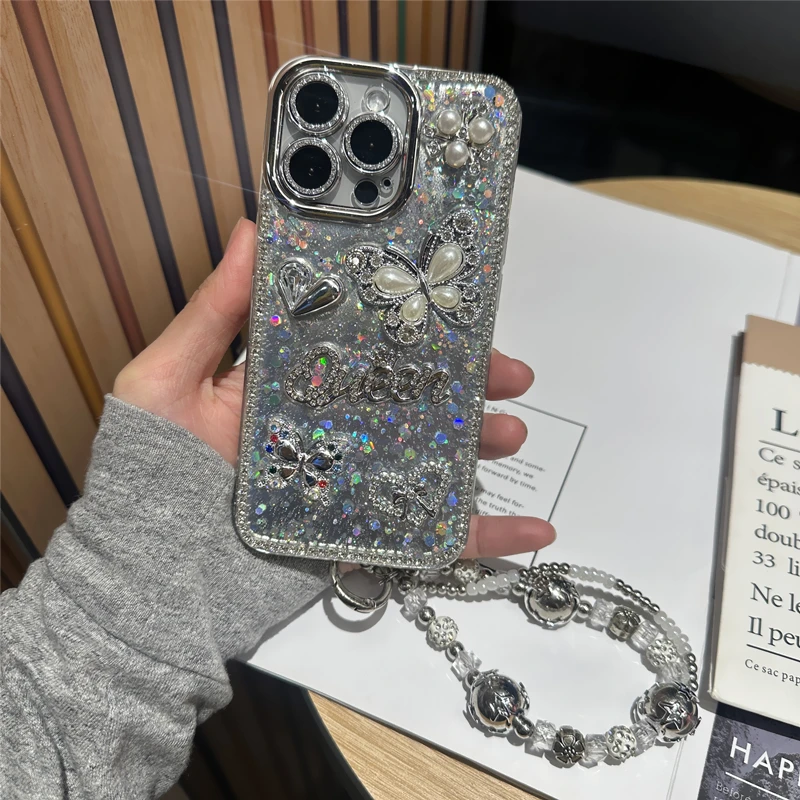 轻奢银色蝴蝶镜头膜手机壳适用苹果17华为oppo小米vivo全包荣耀软