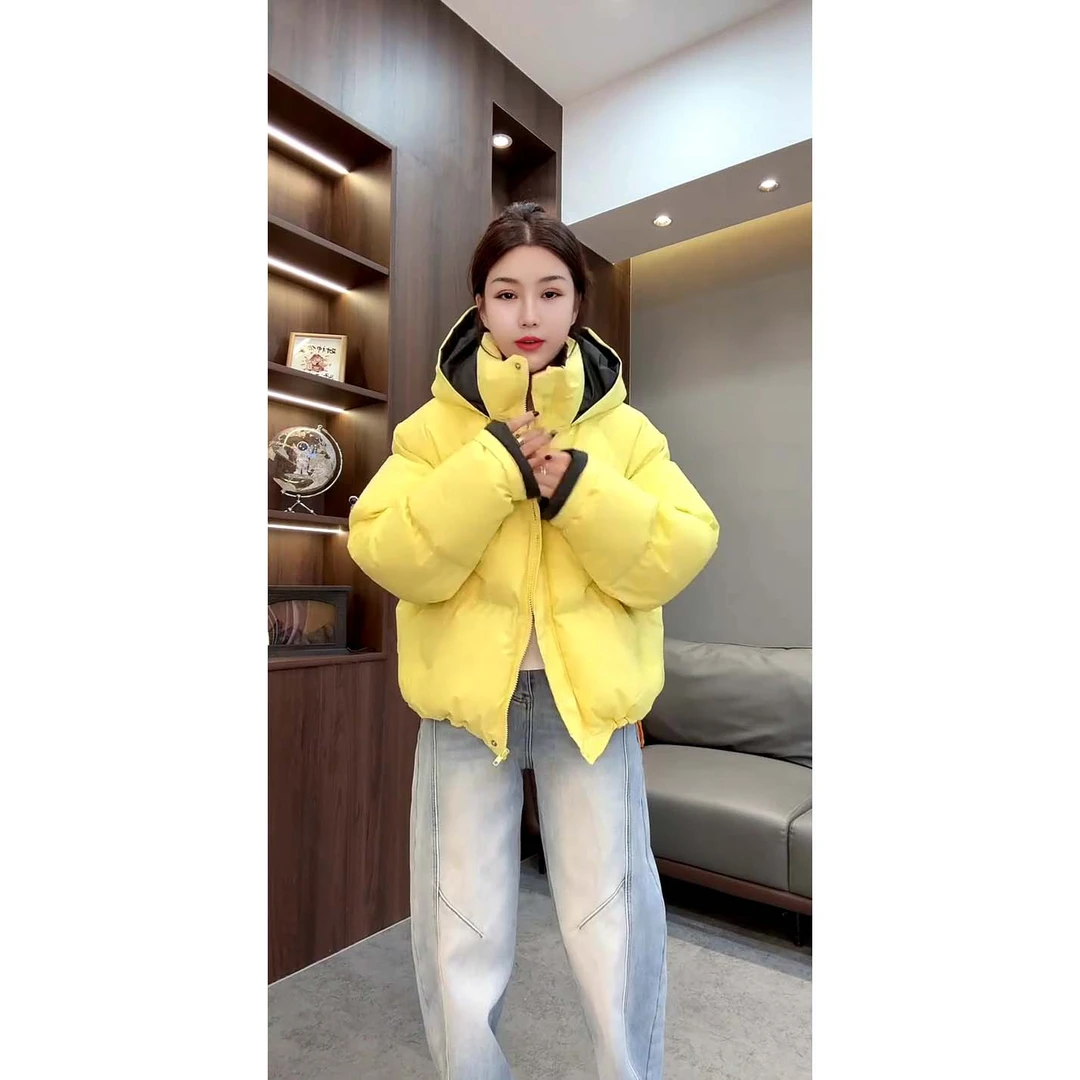 2025年秋冬新款时尚洋气宽松撞色连帽长袖面包棉服