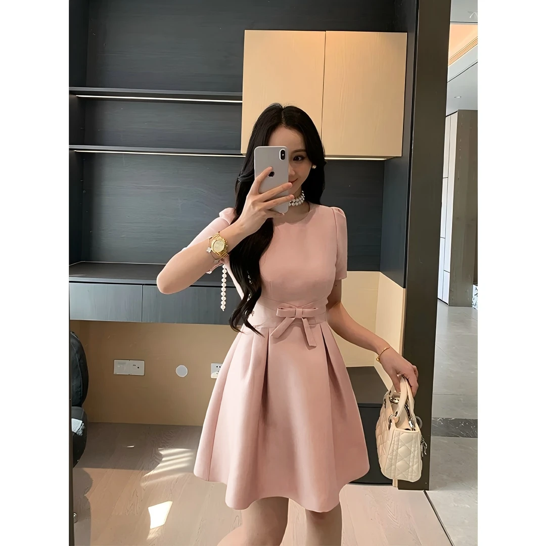 【有里布】法式小众设计感气质连衣裙女夏洋气收腰长裙D2044