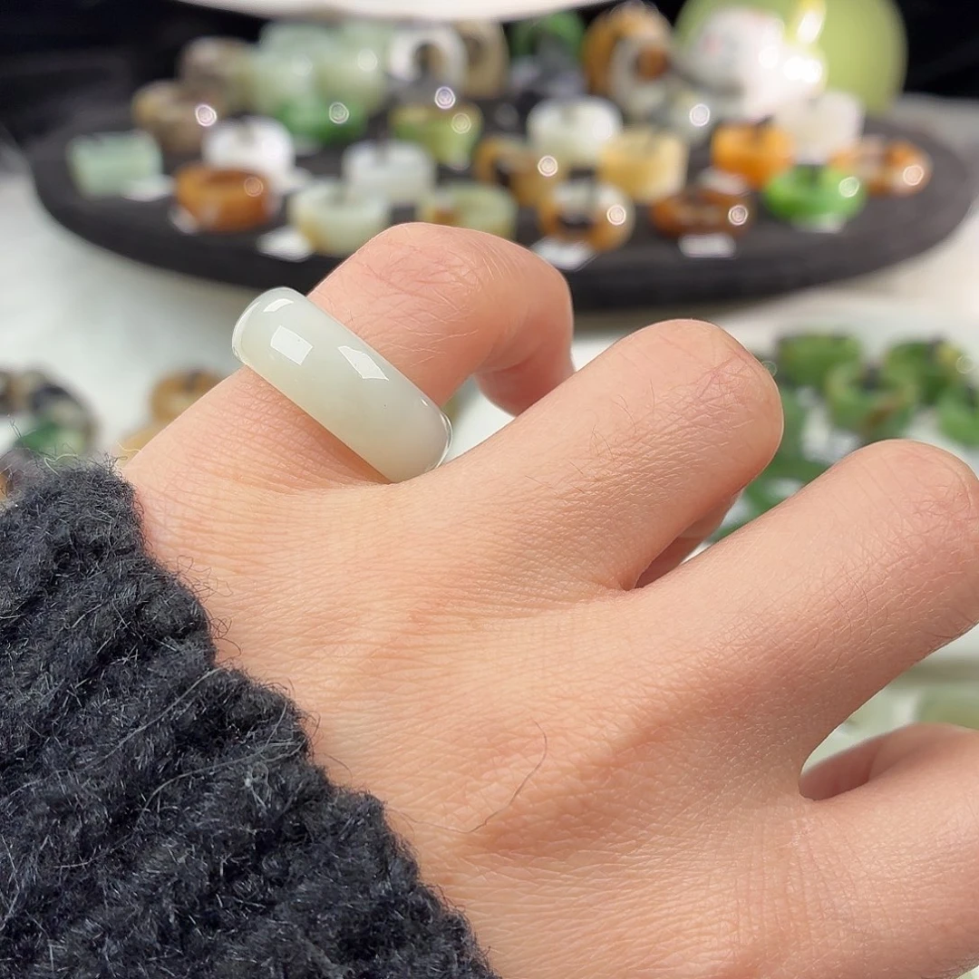 和田玉未镶嵌戒指S112俄白轮胎16.3