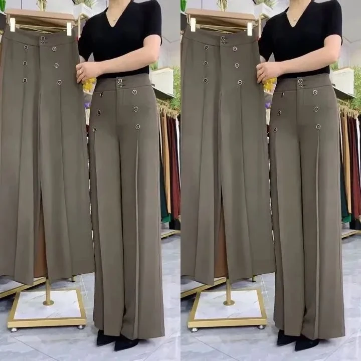 2025年夏季薄款九分裤简约风洋气阔腿裤女士高腰抗皱冰丝垂感裤子