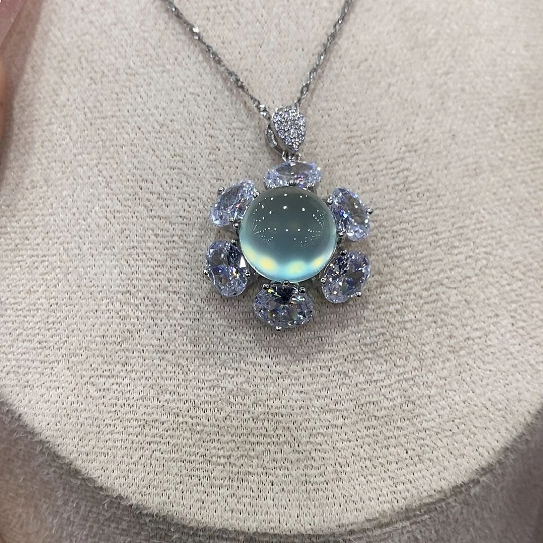 蛇纹石玉银S925镶嵌颈饰