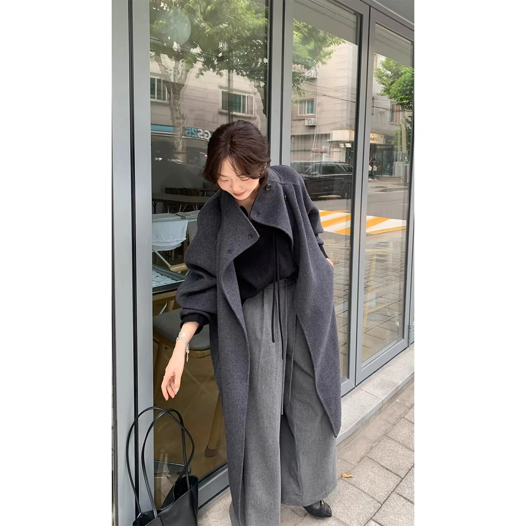 一三良品小个子 宽松立领气质通勤双面羊毛呢子大衣外套女冬Z5985