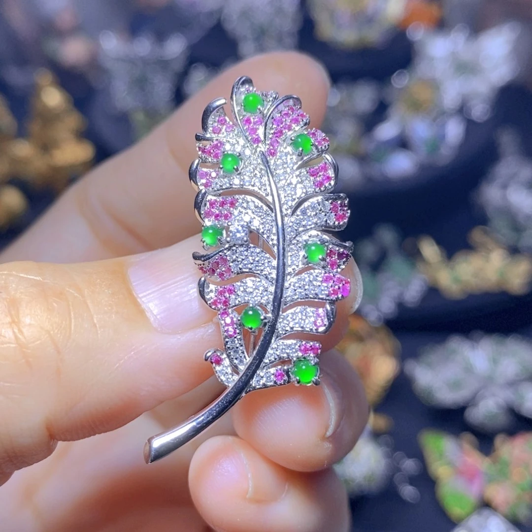 翡翠银S925镶嵌吊坠(不含链)天然翡翠