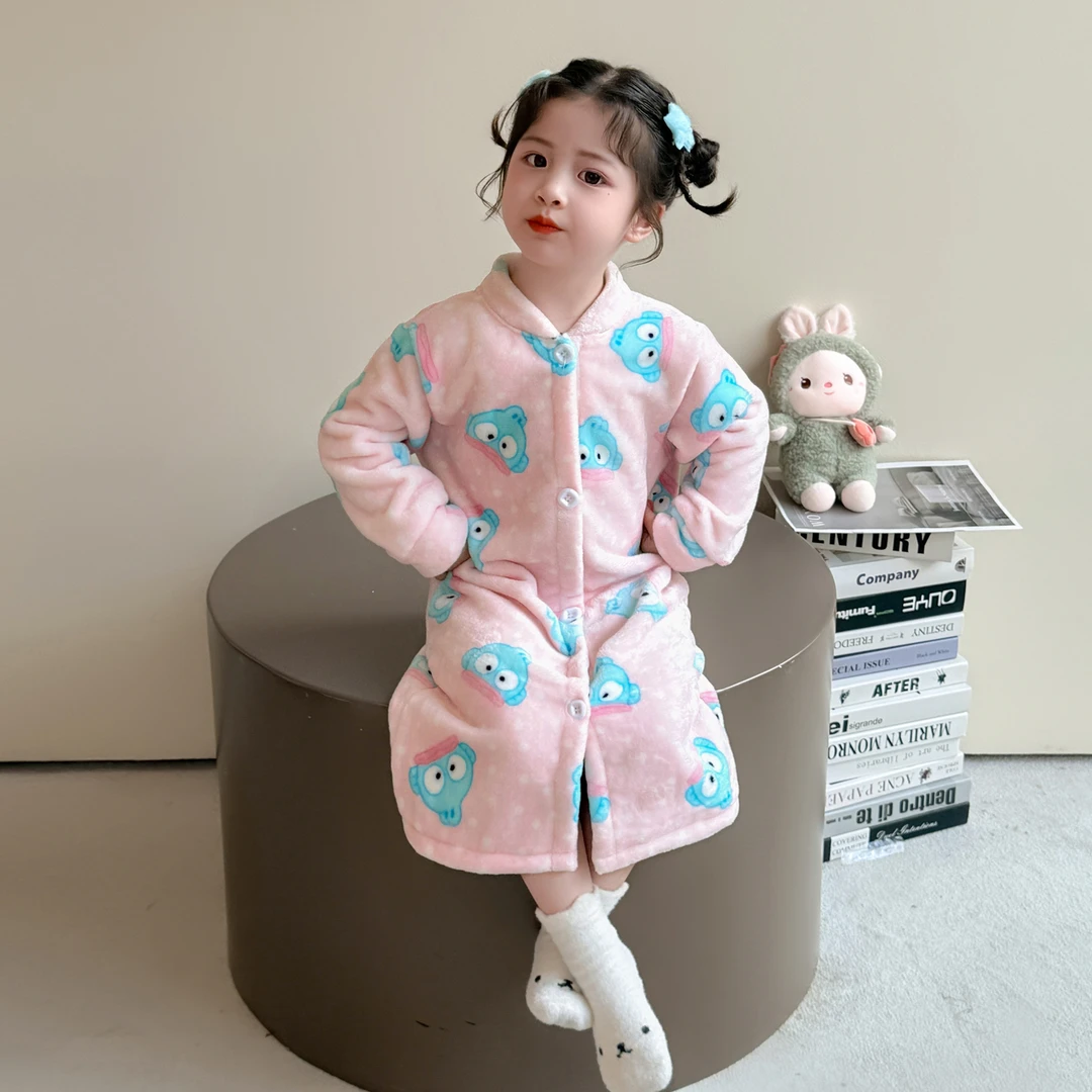 2025儿童睡袍女童浴袍珊瑚绒2025新款卡通女宝秋冬保暖家居服睡衣