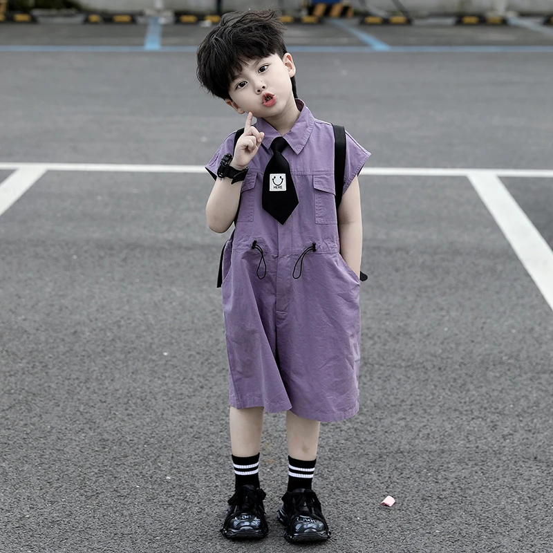 【现货】Jimmy妈童装 邹缨齐紫 夏季新款儿童儿童翻领连体裤