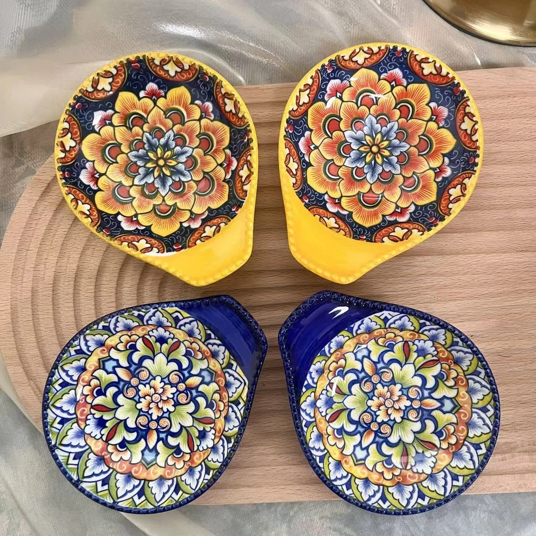 两黄两蓝-珠点手柄碟4个装陶瓷高颜值酱料碟日常家用餐具釉下彩