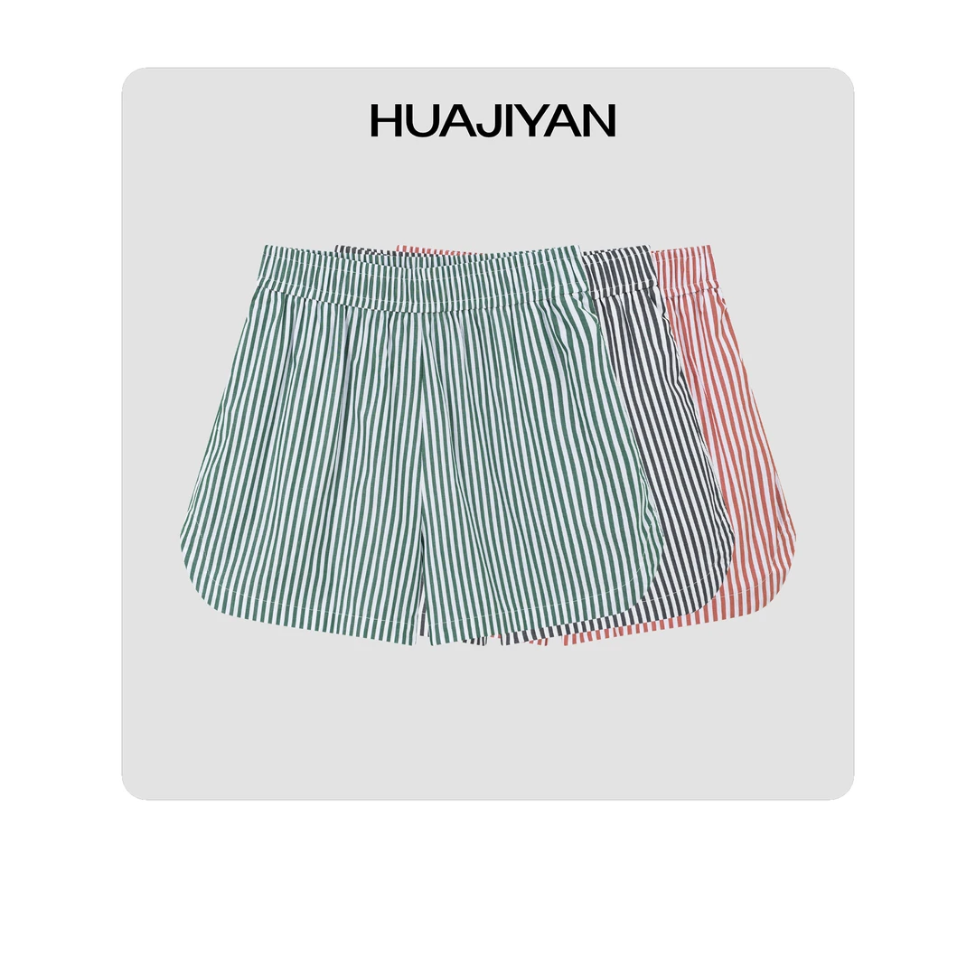 华吉言HUAJIYAN   【线LINE】色织匹马棉撞色印花条纹（短裤）