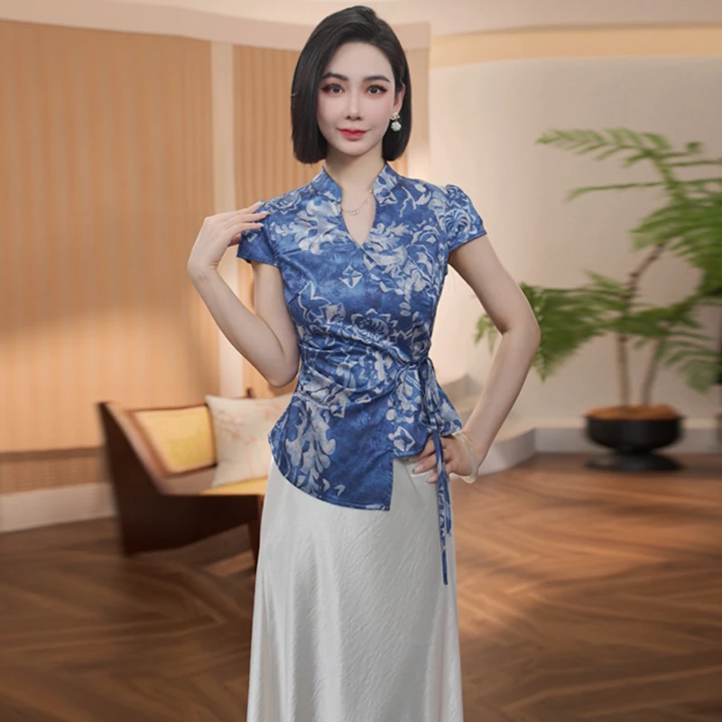 新中式休闲套装女士2025年夏季新款国风百搭减龄上衣半身裙两件套