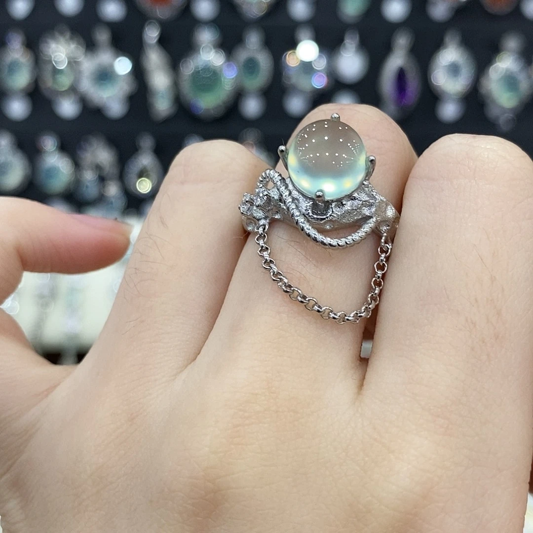 蛇纹石玉银S925镶嵌戒指