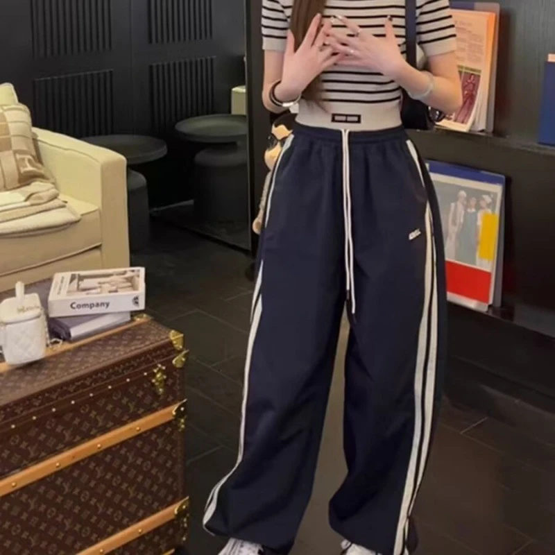 运动裤夏季薄女速干刺绣显瘦设计感新款百搭束口直筒两穿休闲长裤