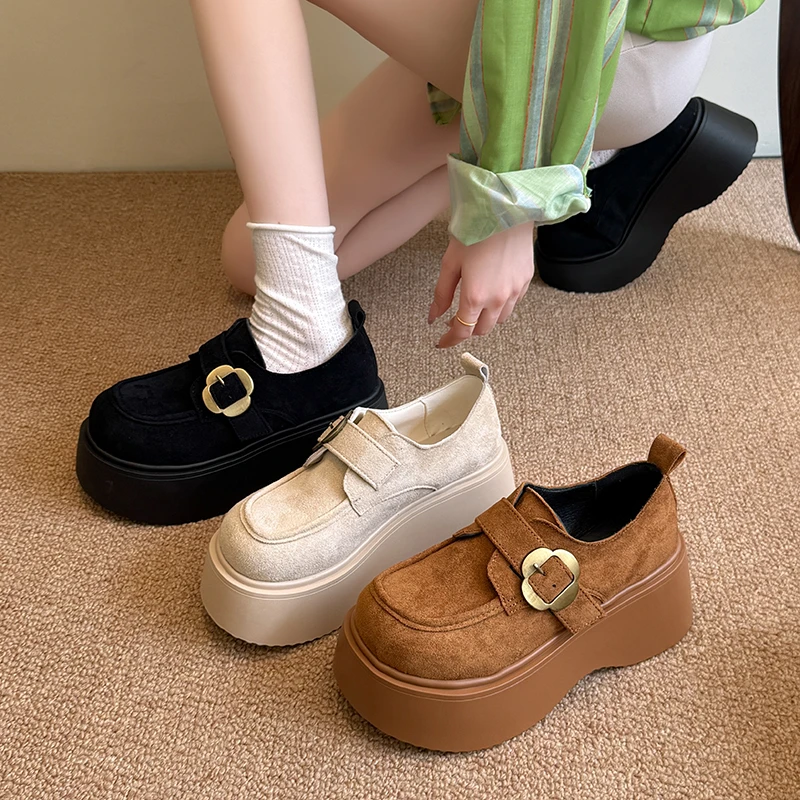 小个子增高7cm厚底勃肯鞋女单鞋2025年新款韩版女鞋金属扣乐福鞋