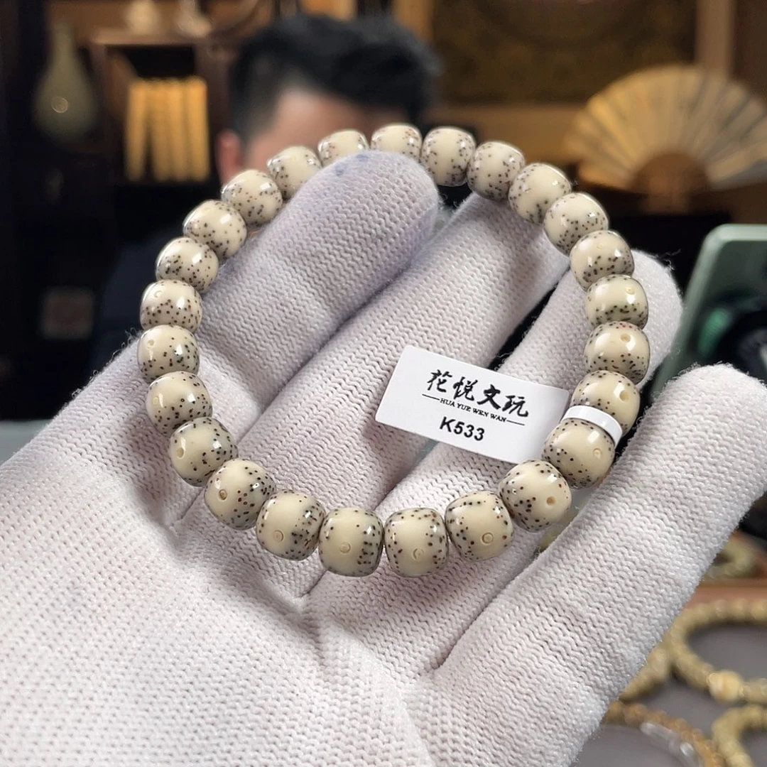 手串星月菩提9x8 石玉料瓷白灰背贯通留白 K533
