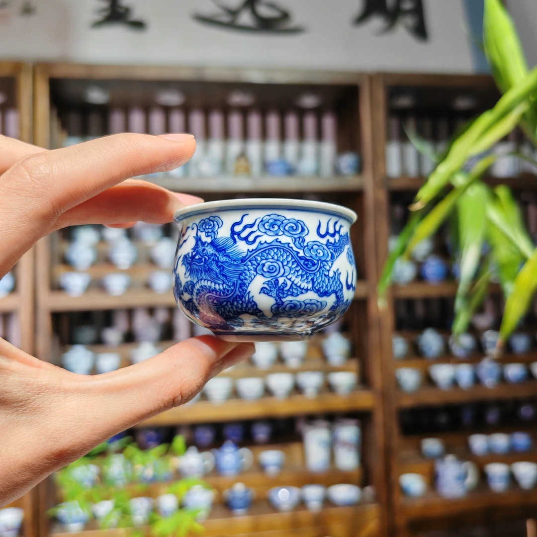 明逸堂手绘陶瓷｜全手工龙凤炉式杯