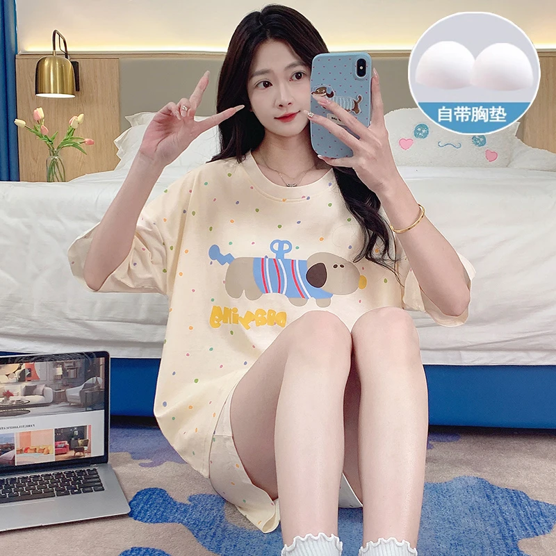 睡衣女大童2025新款夏季薄款短袖带胸垫青少年12初中生15岁家居服