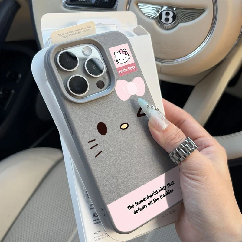 标签kitty表情适用苹果16p/15手机壳iPhone14promax13荔枝纹12软