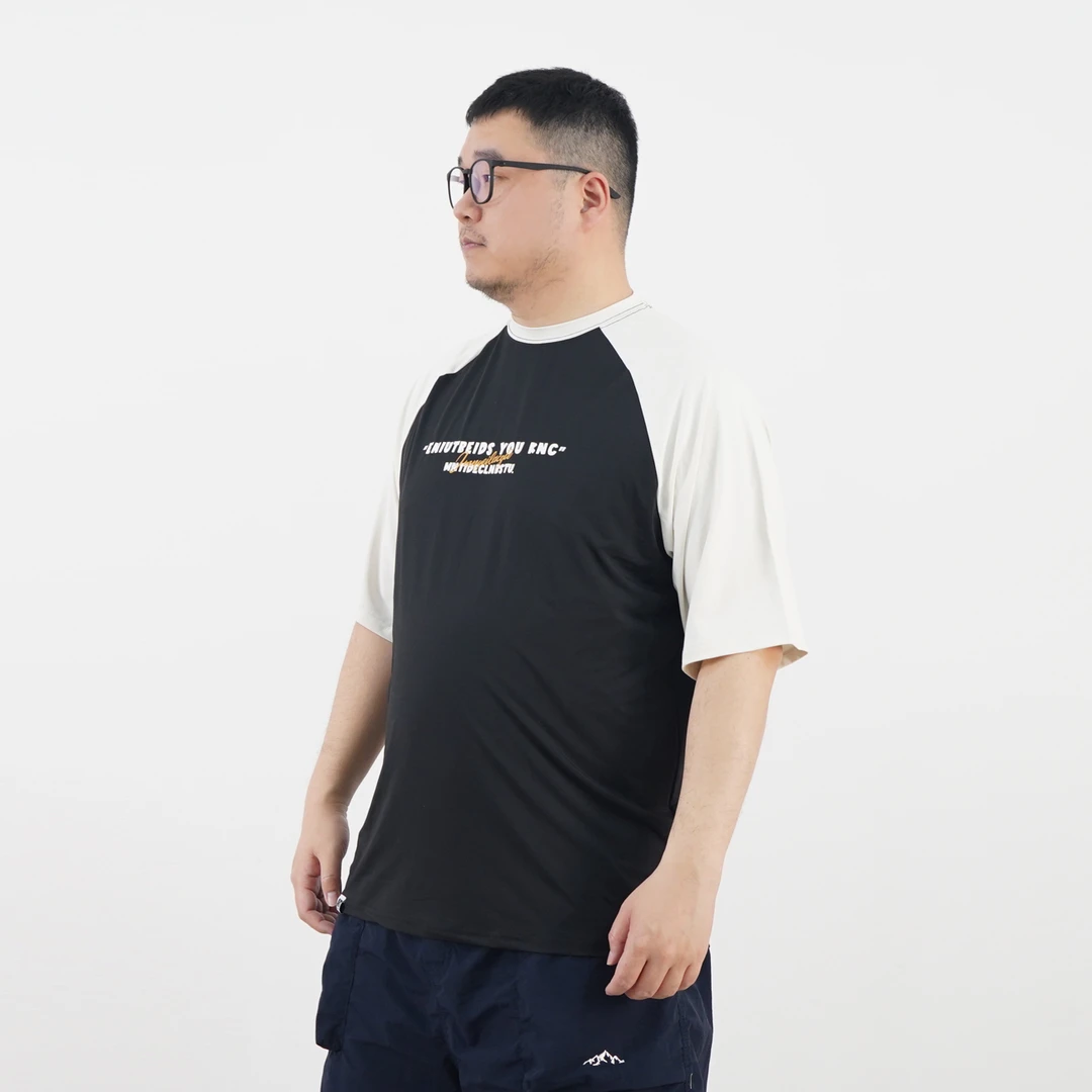 弹力速干运动衫。男士短袖T恤插肩袖撞色宽松休闲圆领夏27-T1020