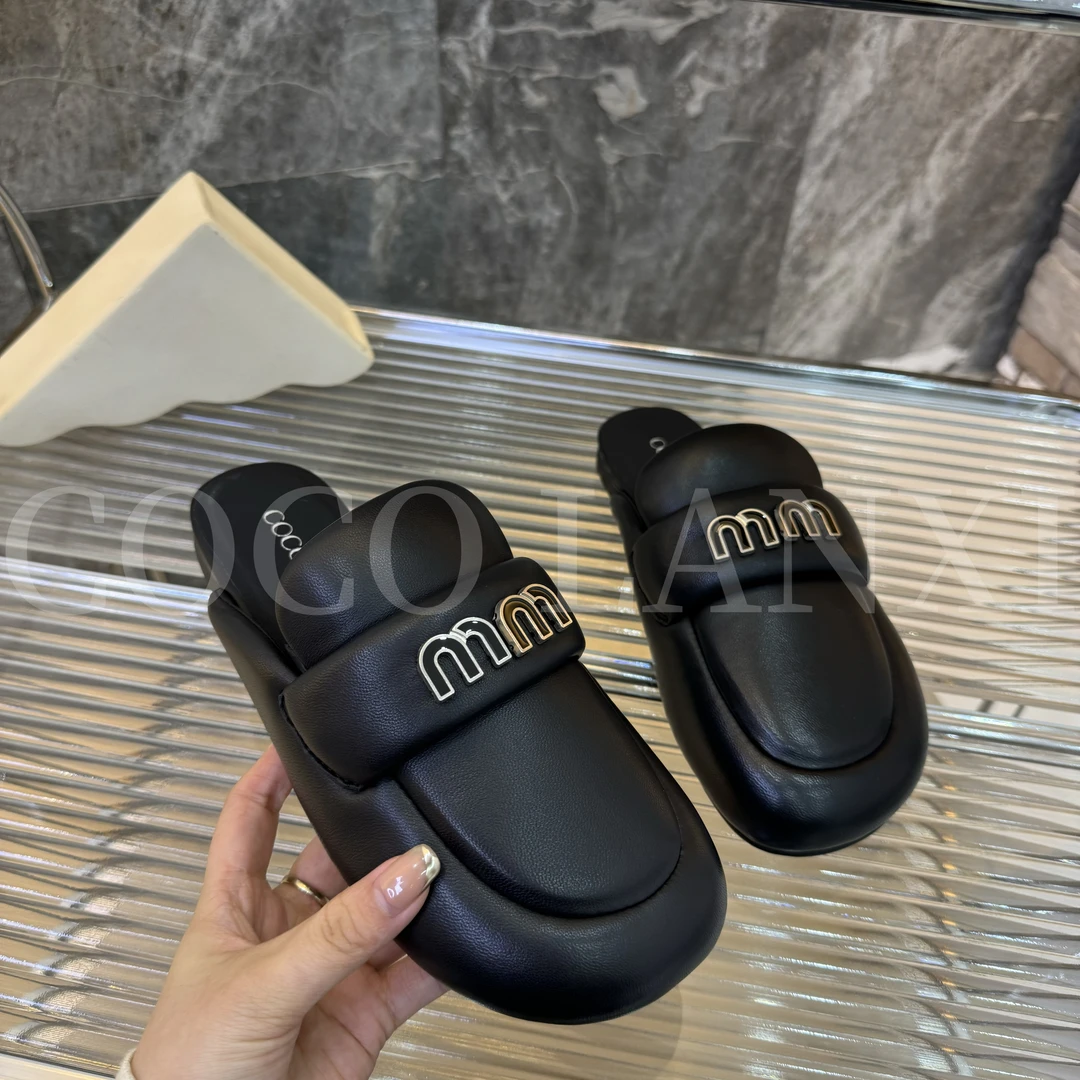 【沐风】女士黑色厚底包头半托24TX099LX