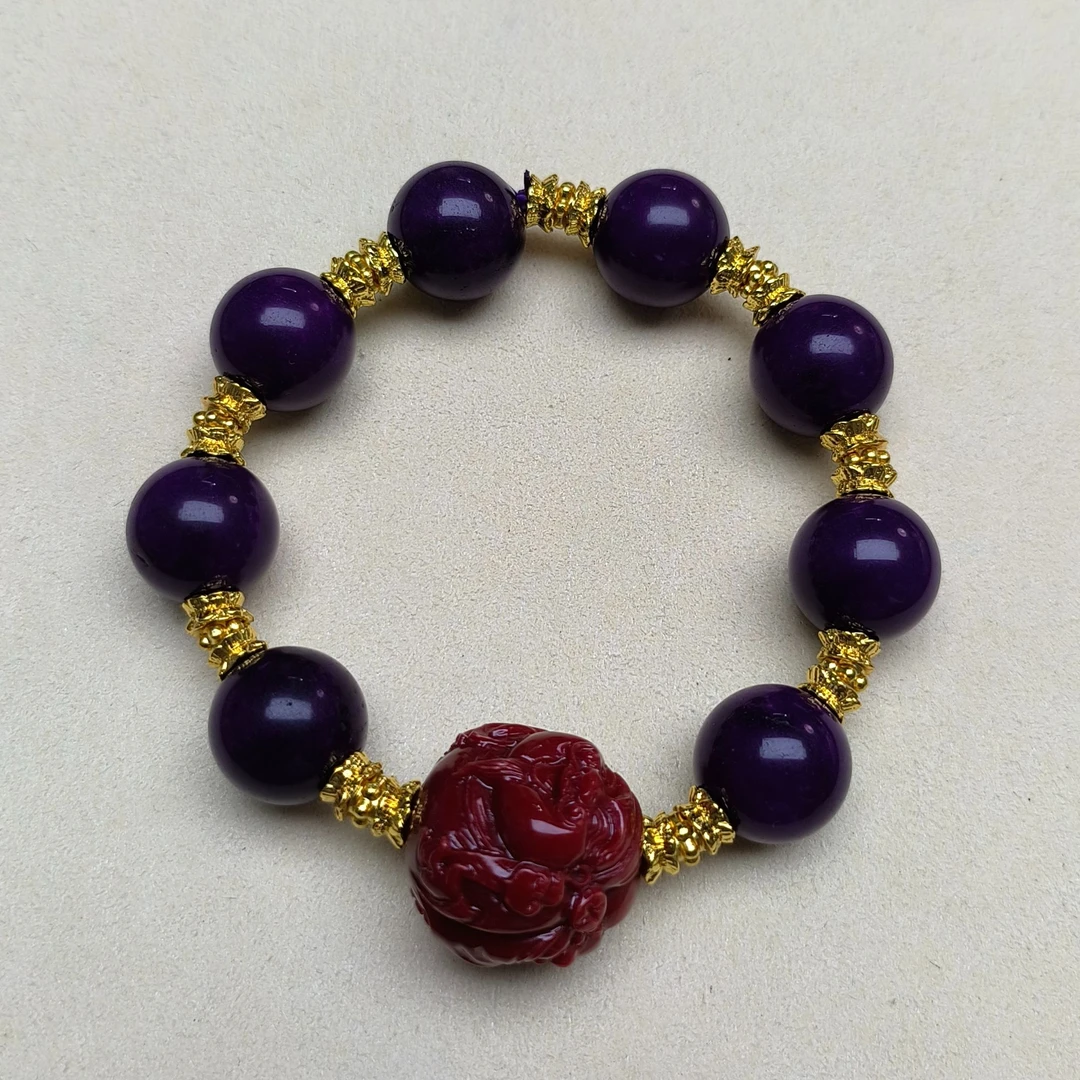 非金属珐琅手链 紫色1.4mi雕刻手串 D233