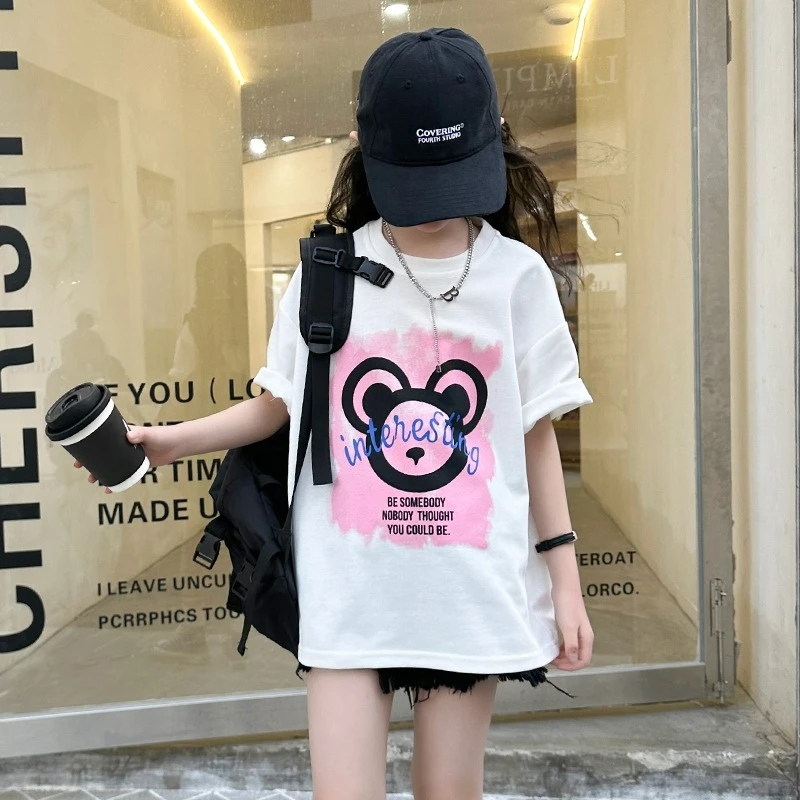 100%纯棉童装女童短袖t恤儿童半袖大童上衣夏季2025新款卡通上衣