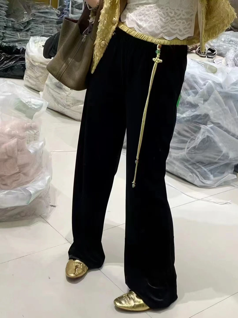 新中式丝绒直筒裤国风设计高腰显瘦阔腿裤女