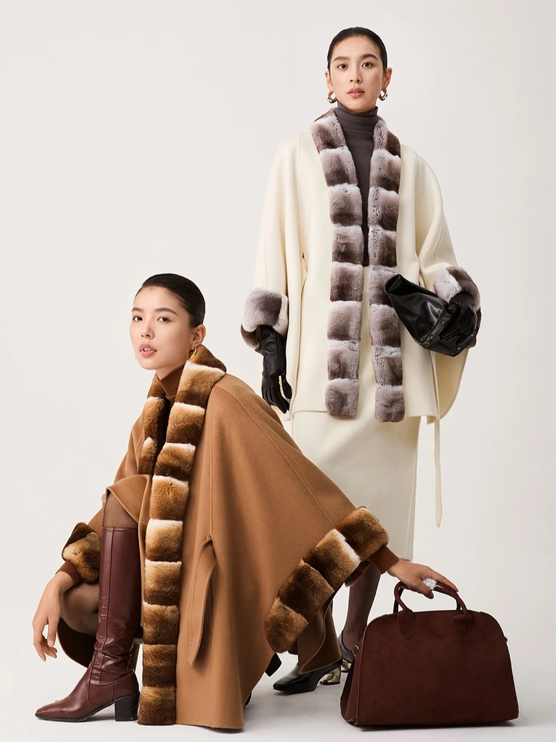 【山羊绒+澳洲羊毛】秋冬新款青紫蓝龙猫斗篷大衣时尚外套83122