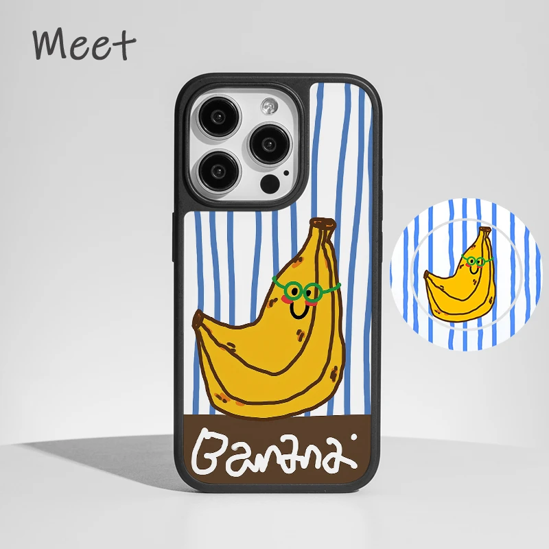 条纹香蕉适用苹果16promax手机壳iphone15新款14全包13个性