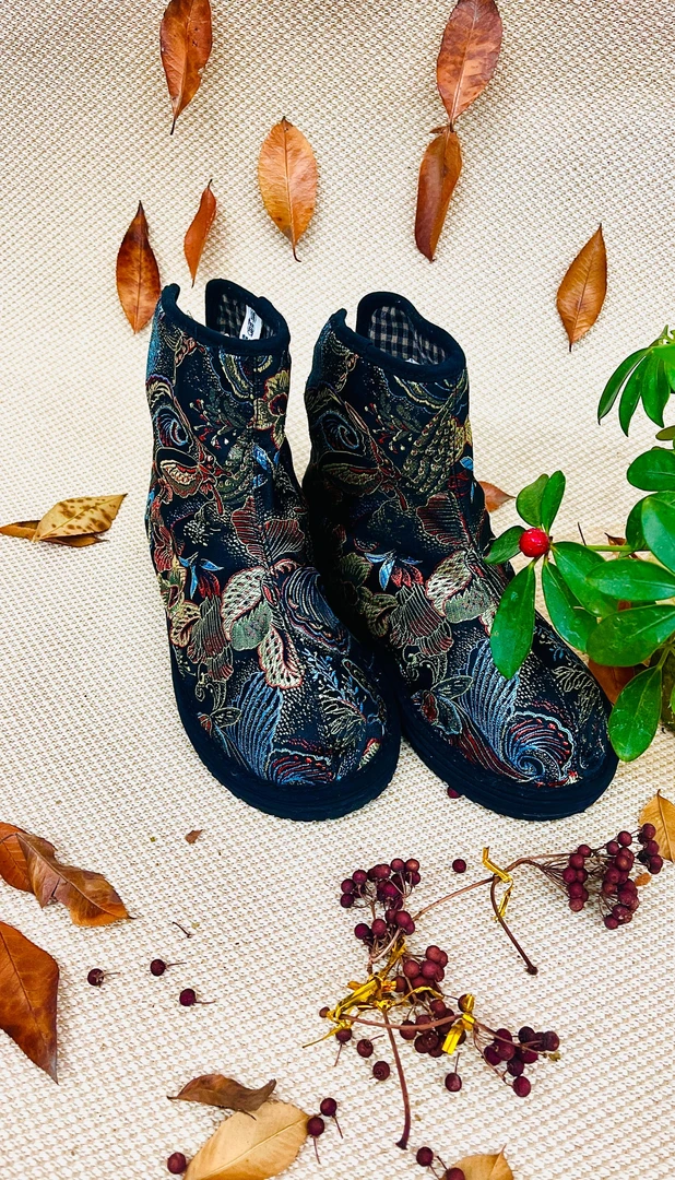 【锦绣龙纹-—靴子单款】手工布鞋单鞋千层底布鞋民族风系带平底