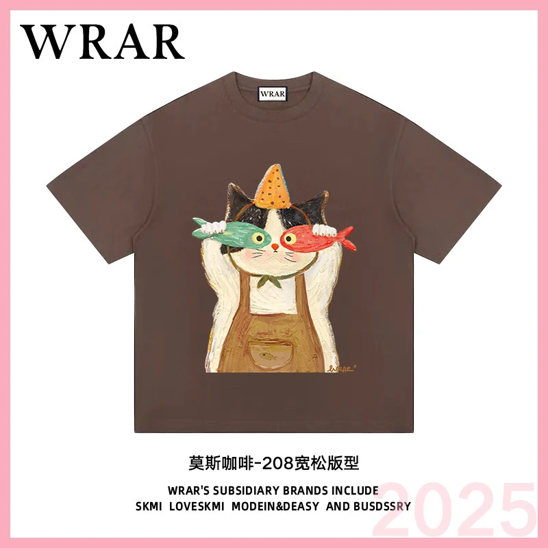 【小猫和鱼】新品动物系列透气宽松T恤圆领慵懒风可爱百搭1