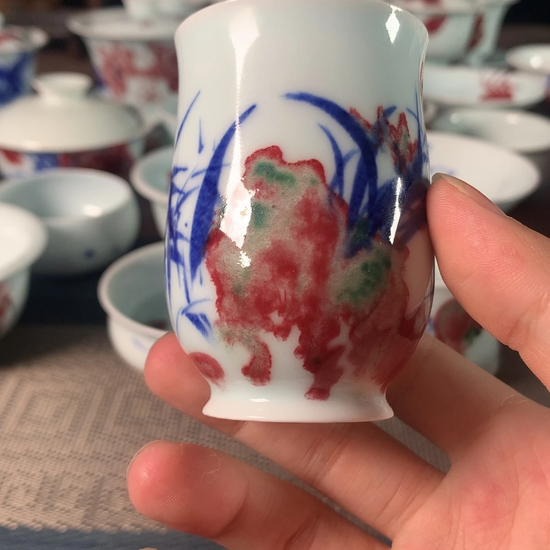 杯原矿青花釉里红瓷器