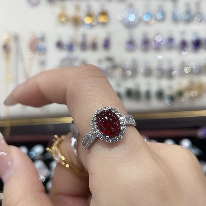米***醋戒指石榴石银S925镶嵌