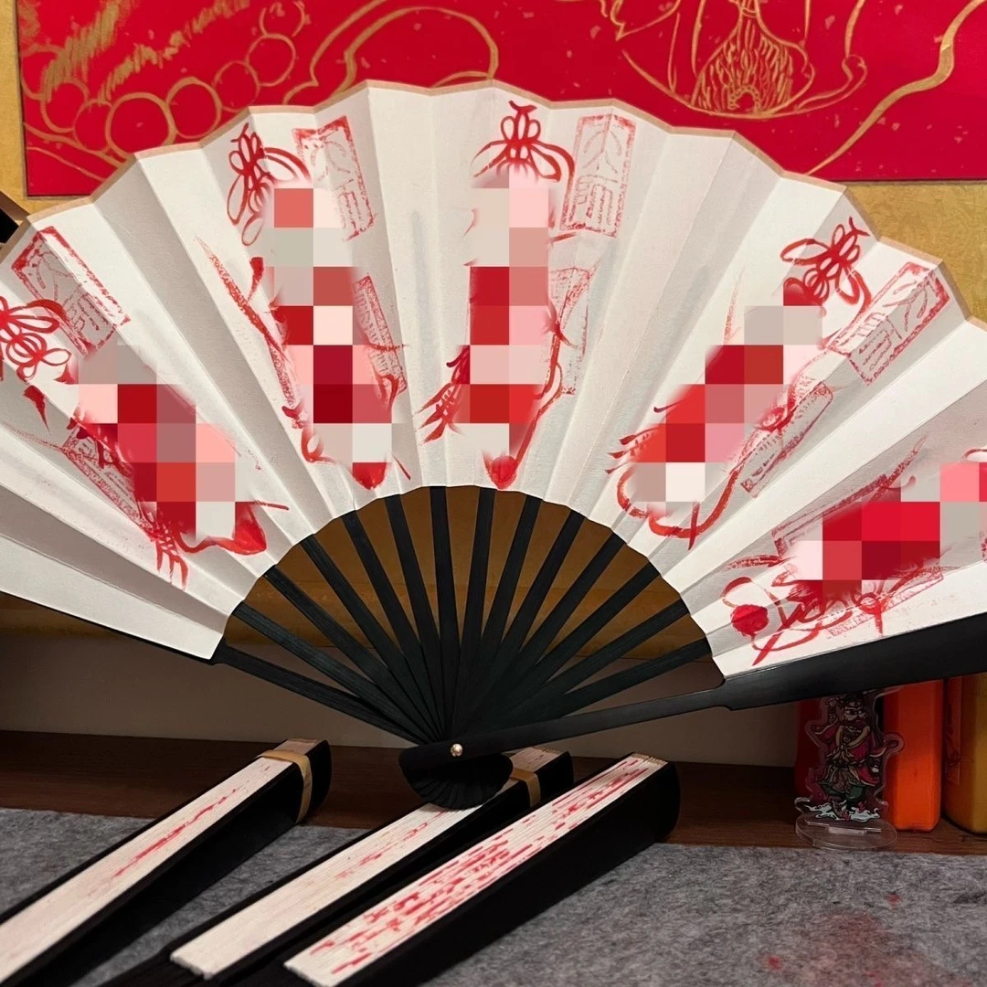 紫色衣服师傅 手绘五雷折扇 一对一绘画