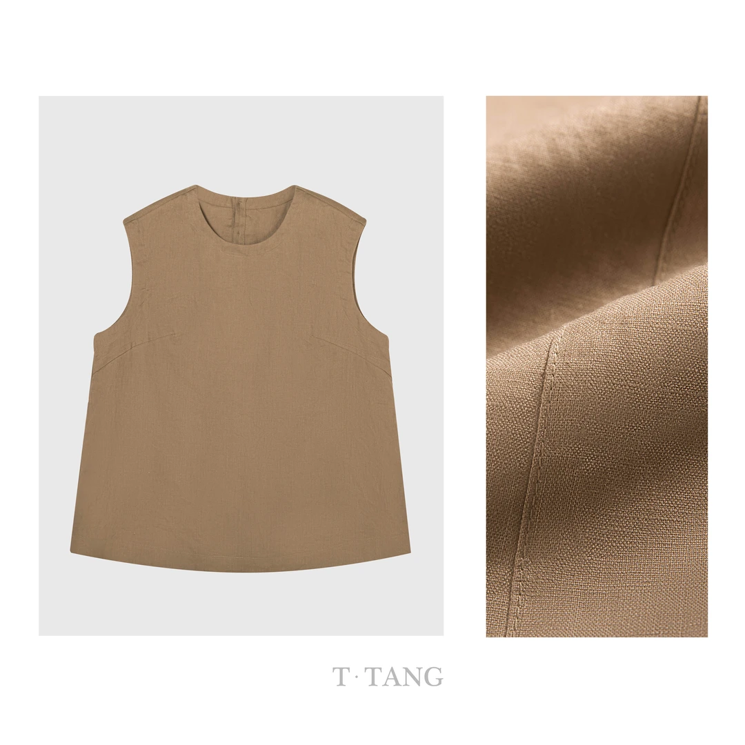 秋季新款100%亚麻面料时尚百搭简约宽松气质无袖打底【7068】TT