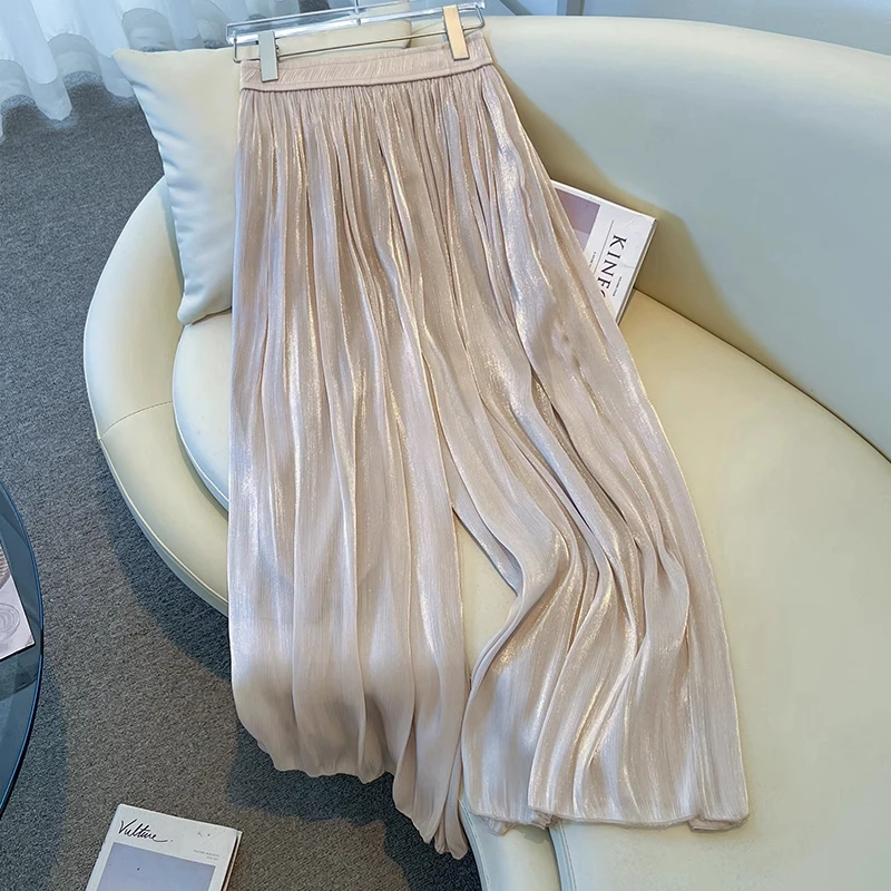 拉夏贝尔琉璃裤阔腿裤女夏季薄款2025八分裤裙裤甩裤垂坠感九分裤