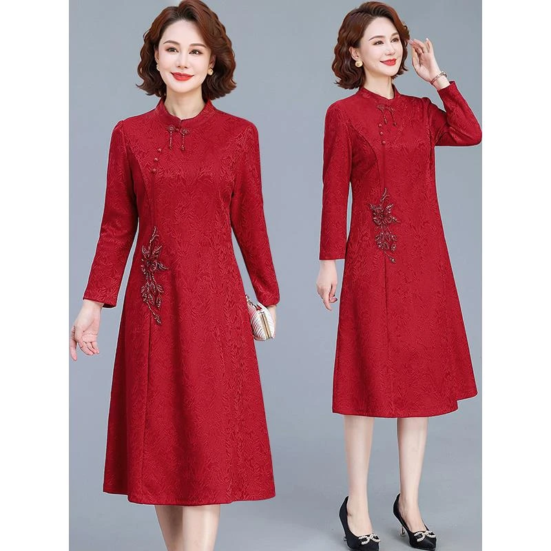 喜婆婆婚宴装旗袍连衣裙洋气高贵中老年人女春装婚礼结婚妈妈礼服