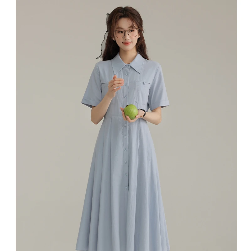 【三寸藕】小清新学院风减龄POLO领衬衫连衣收腰文艺气质裙453
