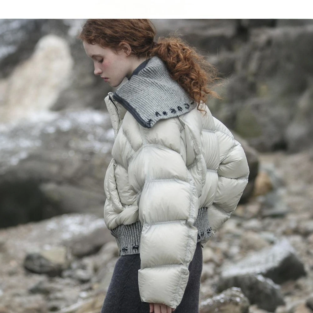 设计感白鸭绒羽绒服女短款冬新高级灰欧货外套