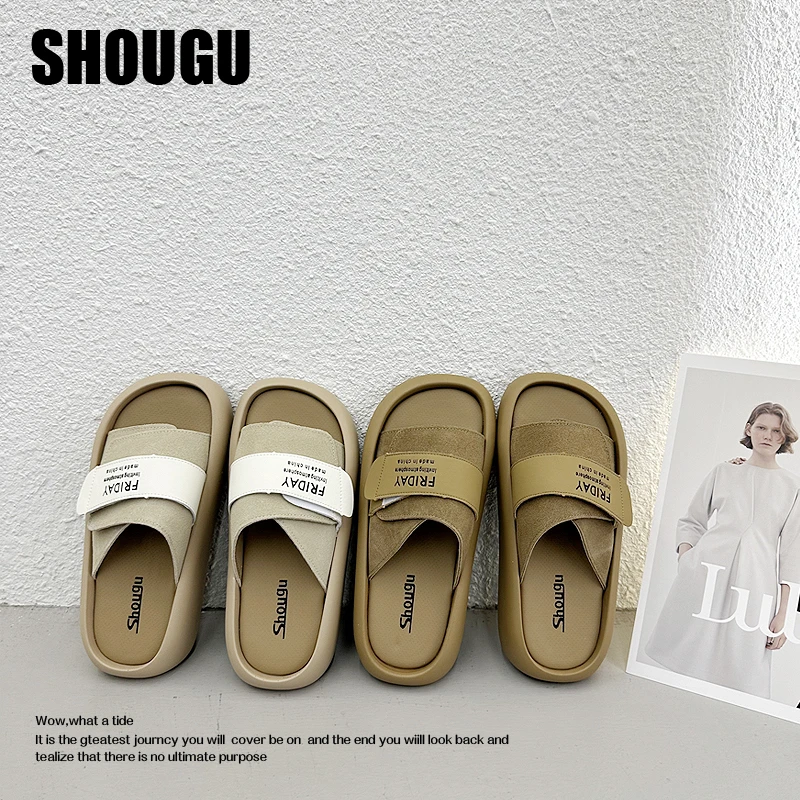 shougu/首谷网红爆款魔术贴厚底拖鞋休闲沙滩外穿轻便一脚蹬女鞋